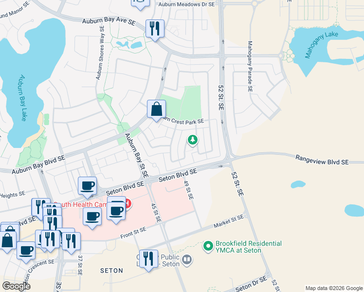 map of restaurants, bars, coffee shops, grocery stores, and more near 206 Auburn Crest Green Southeast in Calgary