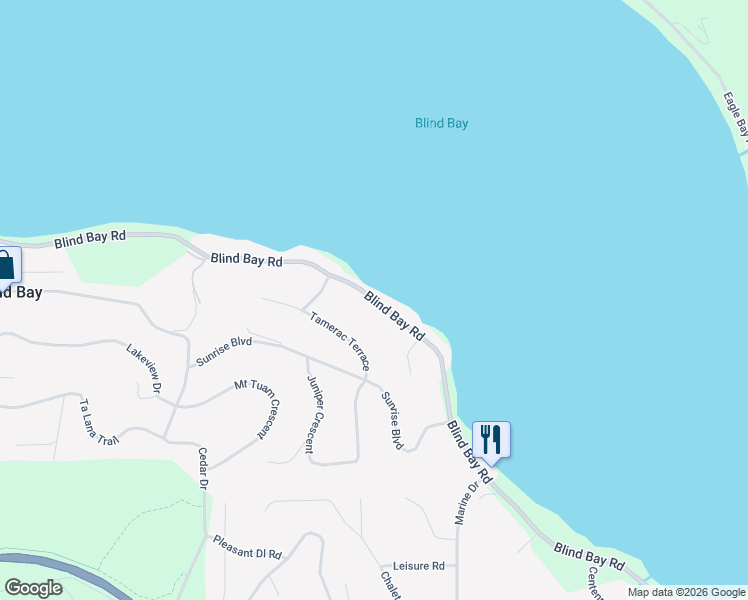 map of restaurants, bars, coffee shops, grocery stores, and more near 2432 Blind Bay Road in Blind Bay