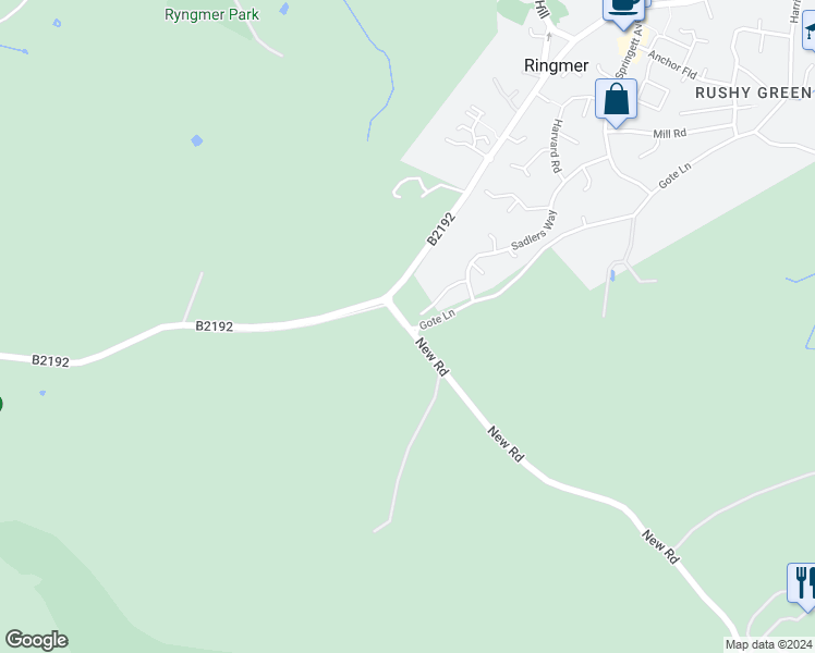 map of restaurants, bars, coffee shops, grocery stores, and more near New Road in Ringmer