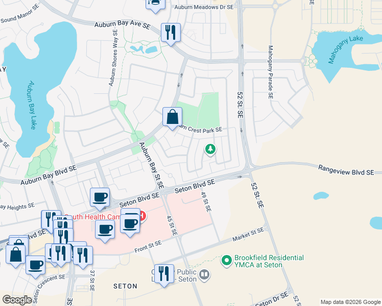 map of restaurants, bars, coffee shops, grocery stores, and more near 206 Auburn Crest Green Southeast in Calgary