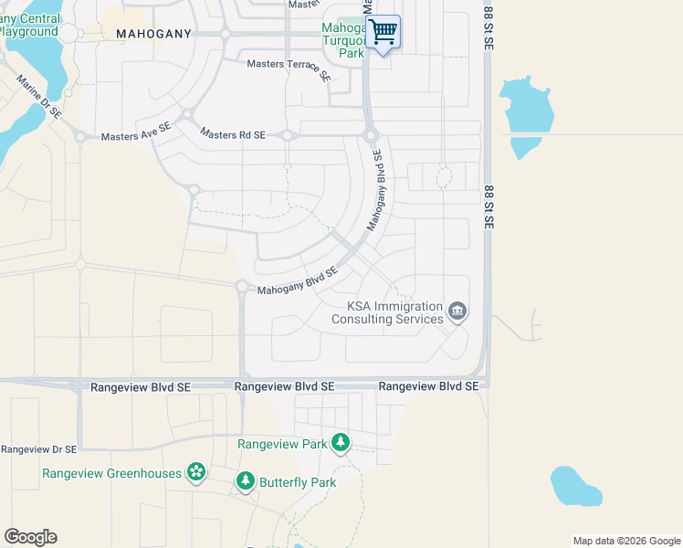 map of restaurants, bars, coffee shops, grocery stores, and more near Magnolia Square Southeast in Calgary