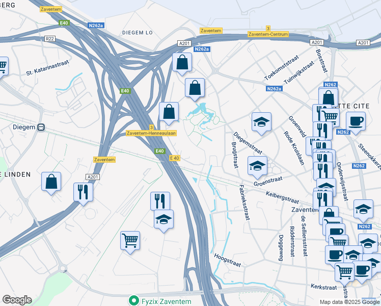 map of restaurants, bars, coffee shops, grocery stores, and more near 3 Da Vincilaan in Zaventem
