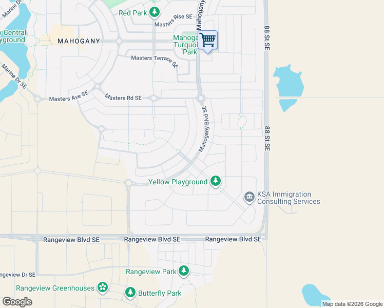map of restaurants, bars, coffee shops, grocery stores, and more near 121 Magnolia Terrace in Calgary