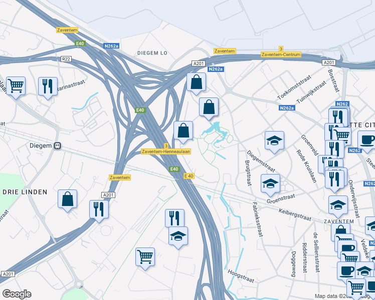 map of restaurants, bars, coffee shops, grocery stores, and more near 9 Da Vincilaan in Zaventem