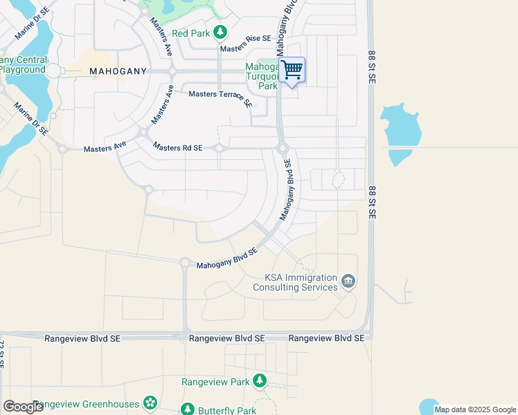 map of restaurants, bars, coffee shops, grocery stores, and more near 77 Magnolia Terrace Southeast in Calgary
