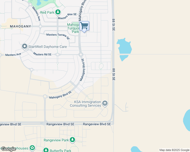 map of restaurants, bars, coffee shops, grocery stores, and more near 127 Magnolia Square Southeast in Calgary
