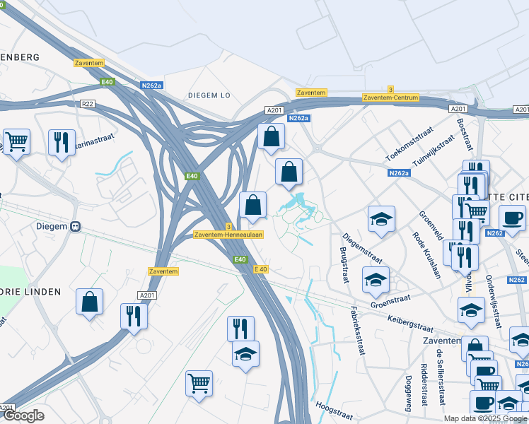 map of restaurants, bars, coffee shops, grocery stores, and more near 3 Da Vincilaan in Zaventem