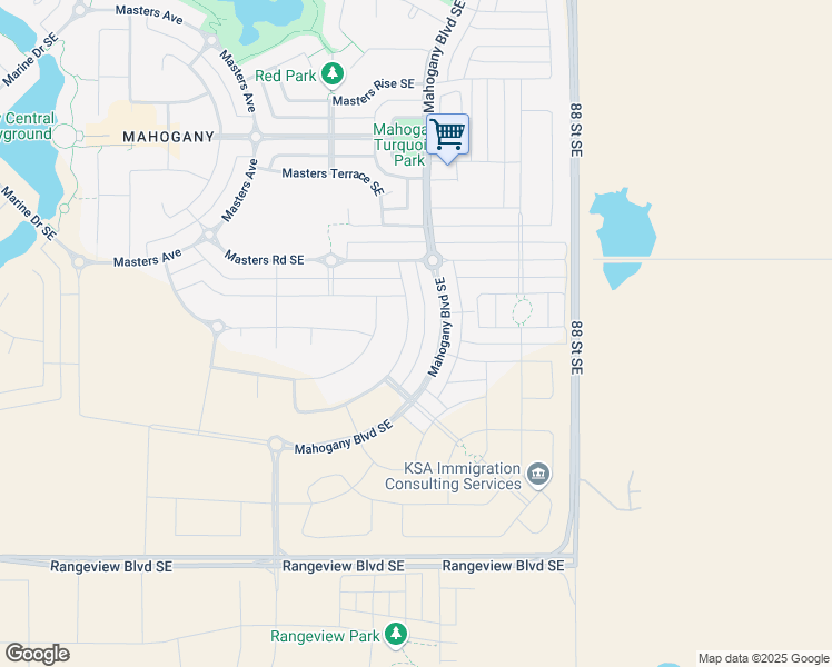 map of restaurants, bars, coffee shops, grocery stores, and more near 77 Magnolia Terrace Southeast in Calgary