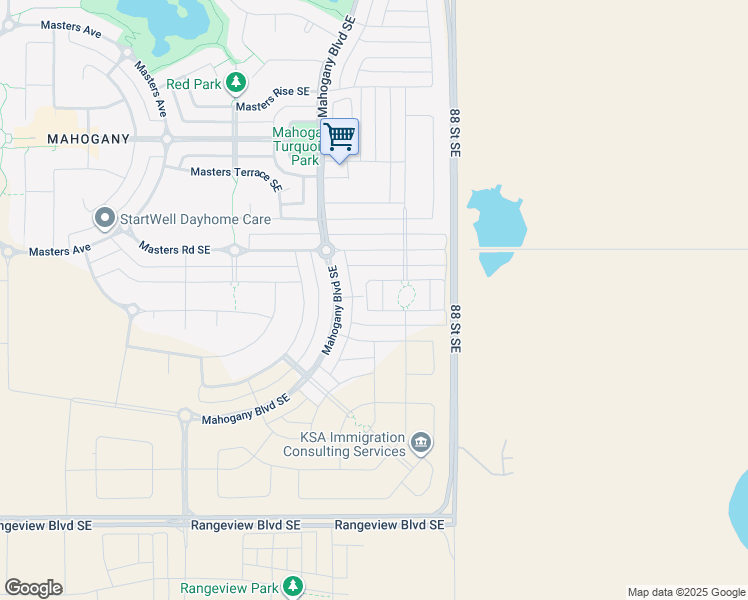 map of restaurants, bars, coffee shops, grocery stores, and more near 127 Magnolia Square Southeast in Calgary