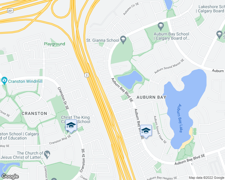 map of restaurants, bars, coffee shops, grocery stores, and more near 105 Auburn Bay Common Southeast in Calgary