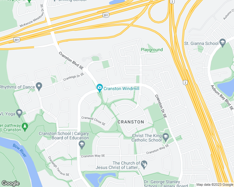 map of restaurants, bars, coffee shops, grocery stores, and more near 83 Cranfield Crescent Southeast in Calgary