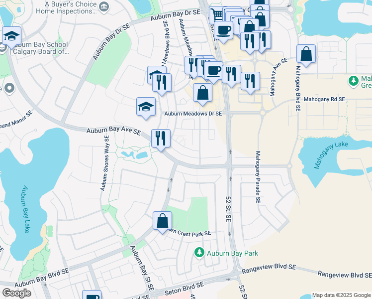 map of restaurants, bars, coffee shops, grocery stores, and more near 63 Auburn Meadows Heath Southeast in Calgary