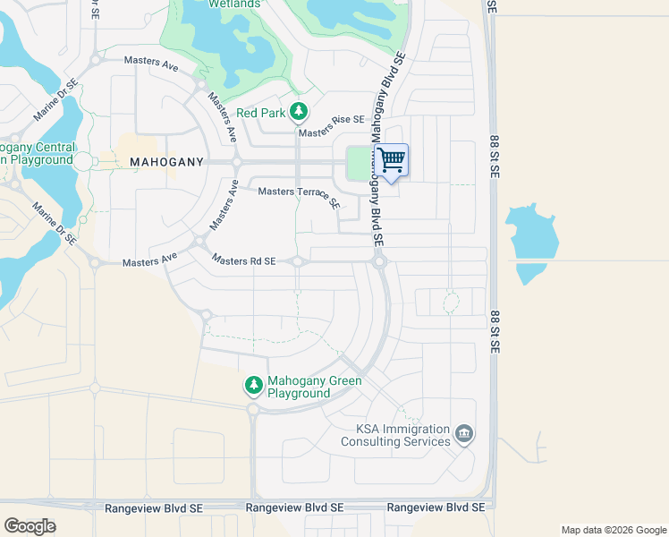 map of restaurants, bars, coffee shops, grocery stores, and more near 357 Masters Road Southeast in Calgary