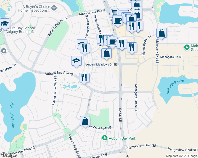 map of restaurants, bars, coffee shops, grocery stores, and more near 63 Auburn Meadows Heath Southeast in Calgary