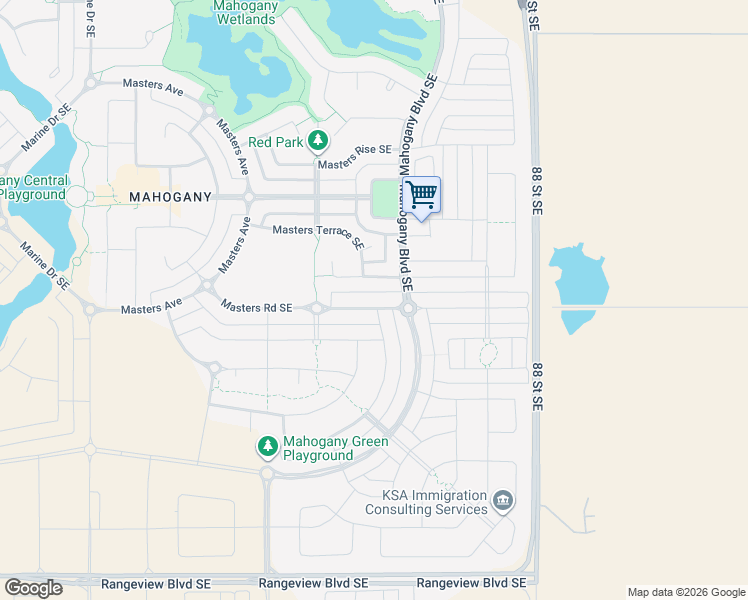map of restaurants, bars, coffee shops, grocery stores, and more near 382 Masters Road Southeast in Calgary