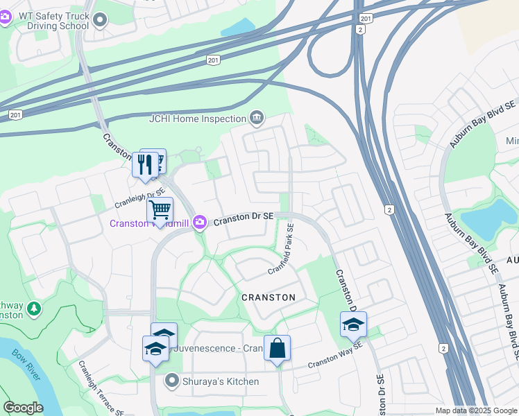 map of restaurants, bars, coffee shops, grocery stores, and more near 1004 Cranston Drive Southeast in Calgary