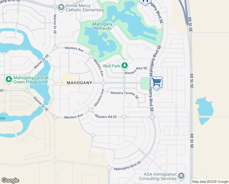 map of restaurants, bars, coffee shops, grocery stores, and more near 8033 Masters Boulevard Southeast in Calgary