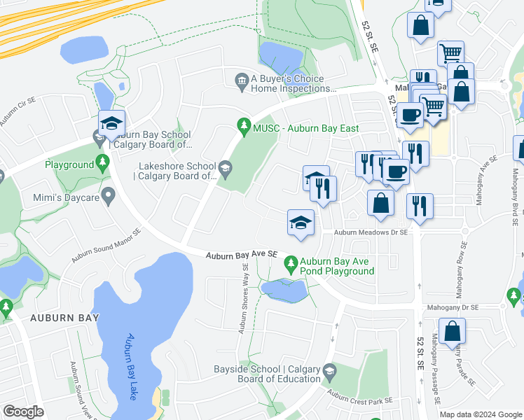 map of restaurants, bars, coffee shops, grocery stores, and more near 137 Auburn Meadows Crescent Southeast in Calgary