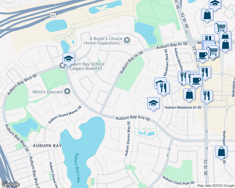 map of restaurants, bars, coffee shops, grocery stores, and more near 67 Auburn Glen Heights Southeast in Calgary