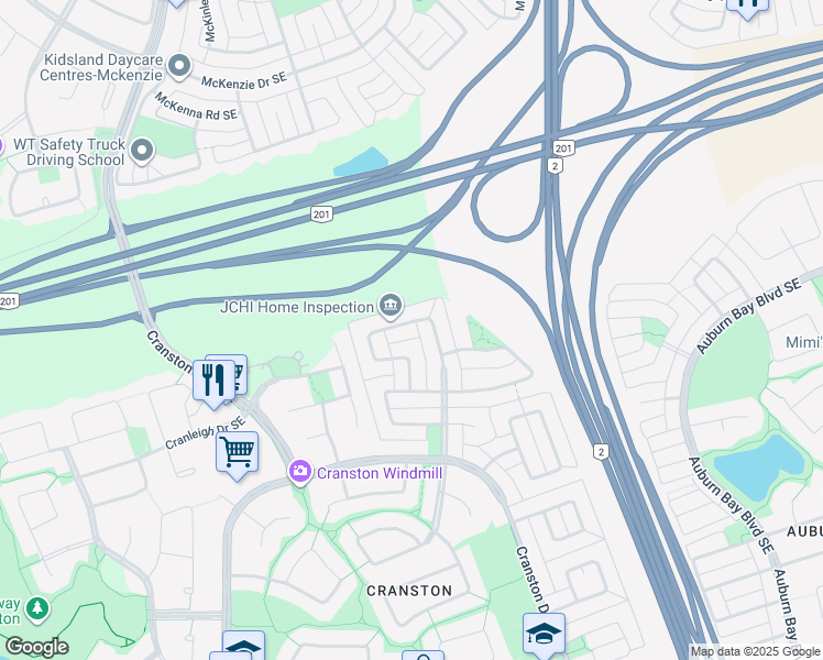 map of restaurants, bars, coffee shops, grocery stores, and more near 194 Cramond Close Southeast in Calgary