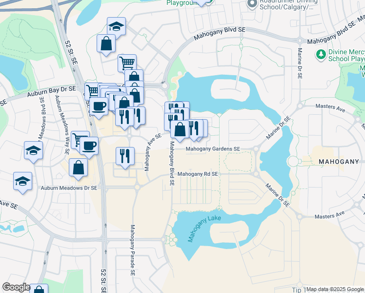 map of restaurants, bars, coffee shops, grocery stores, and more near 226 Mahogany Gardens Southeast in Calgary