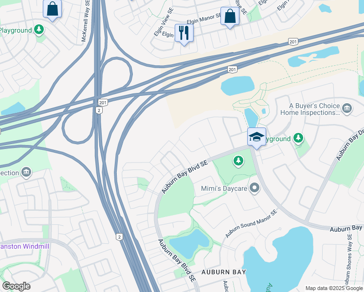map of restaurants, bars, coffee shops, grocery stores, and more near 250 Autumn Circle Southeast in Calgary