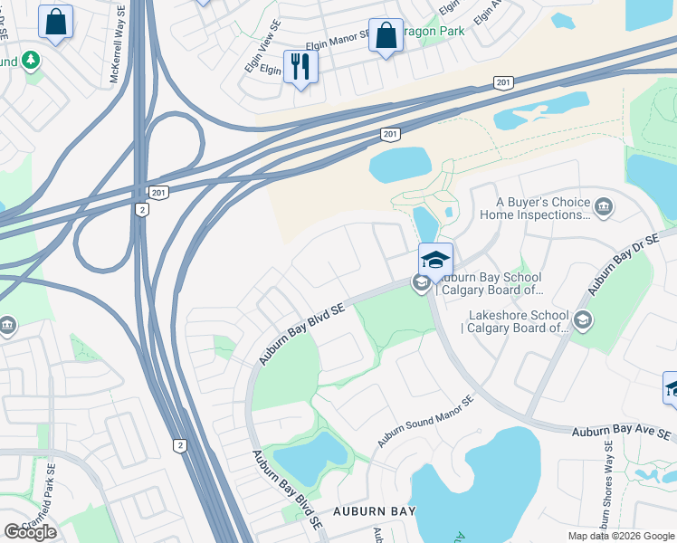map of restaurants, bars, coffee shops, grocery stores, and more near 3 Autumn Place Southeast in Calgary