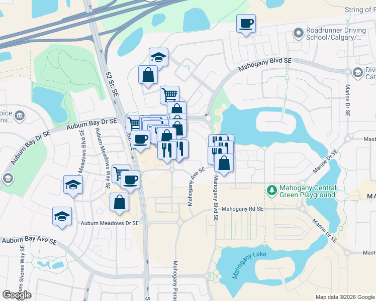 map of restaurants, bars, coffee shops, grocery stores, and more near in Calgary