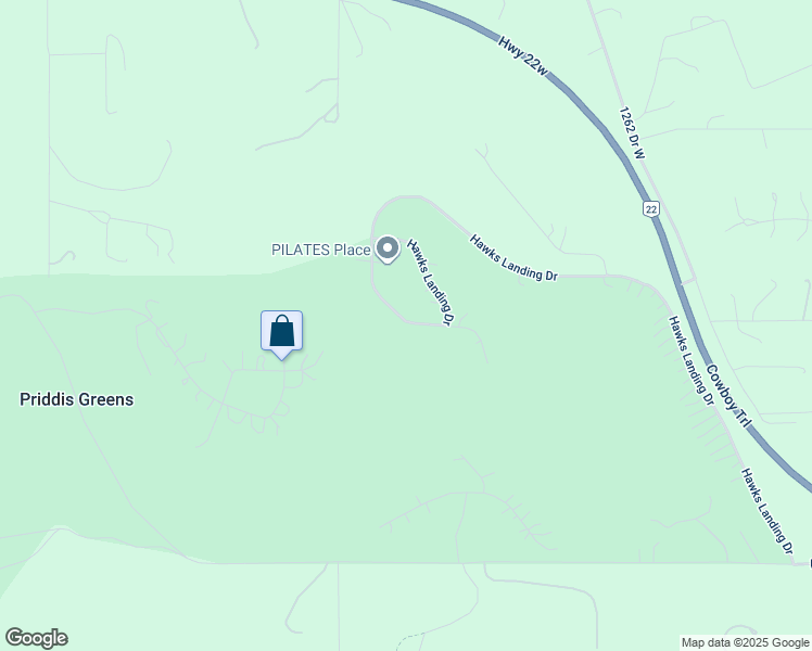 map of restaurants, bars, coffee shops, grocery stores, and more near 100 Hawks Landing Drive in Priddis