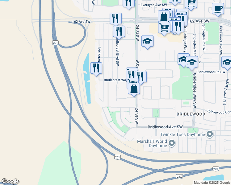 map of restaurants, bars, coffee shops, grocery stores, and more near in Calgary