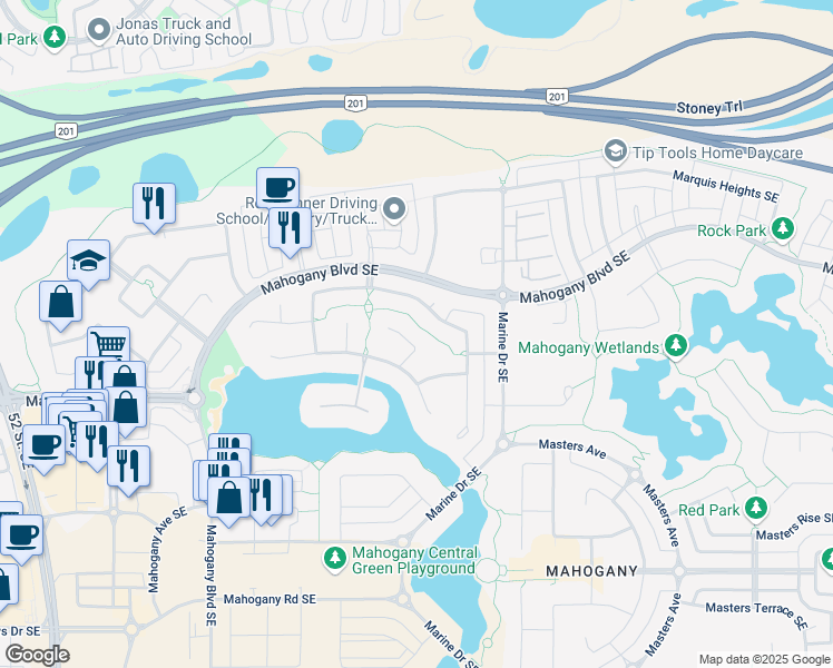 map of restaurants, bars, coffee shops, grocery stores, and more near 270 Mahogany Place Southeast in Calgary