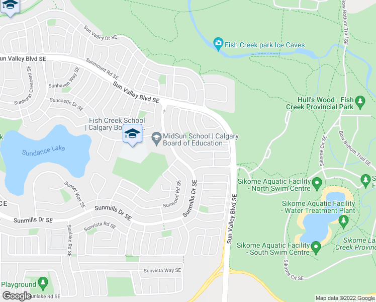 map of restaurants, bars, coffee shops, grocery stores, and more near 22 Sunrise Circle Southeast in Calgary