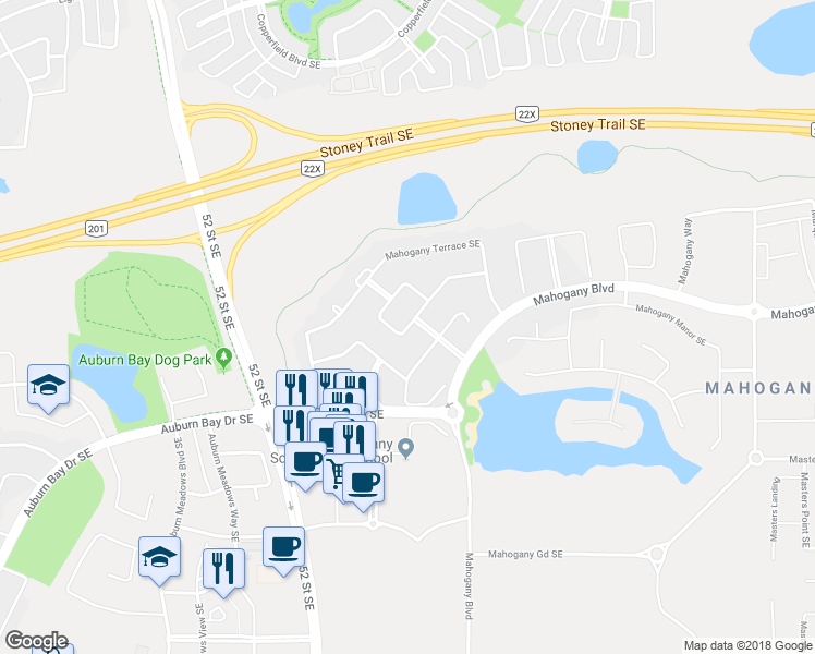 map of restaurants, bars, coffee shops, grocery stores, and more near 11 Mahogany Square Southeast in Calgary