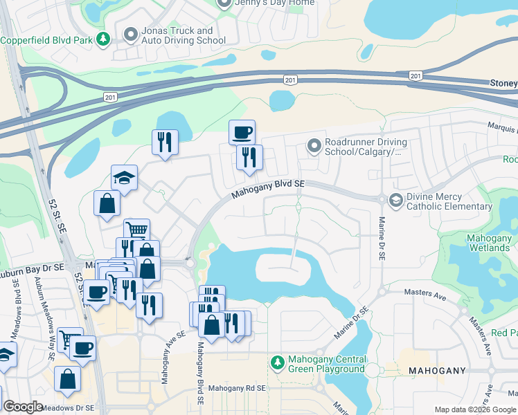 map of restaurants, bars, coffee shops, grocery stores, and more near in Calgary