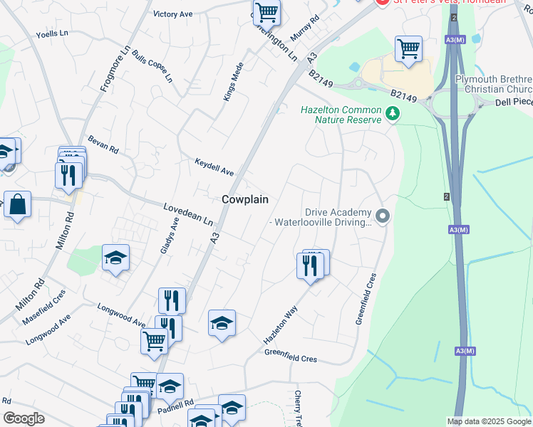map of restaurants, bars, coffee shops, grocery stores, and more near 27 Rosemary Way in Hampshire