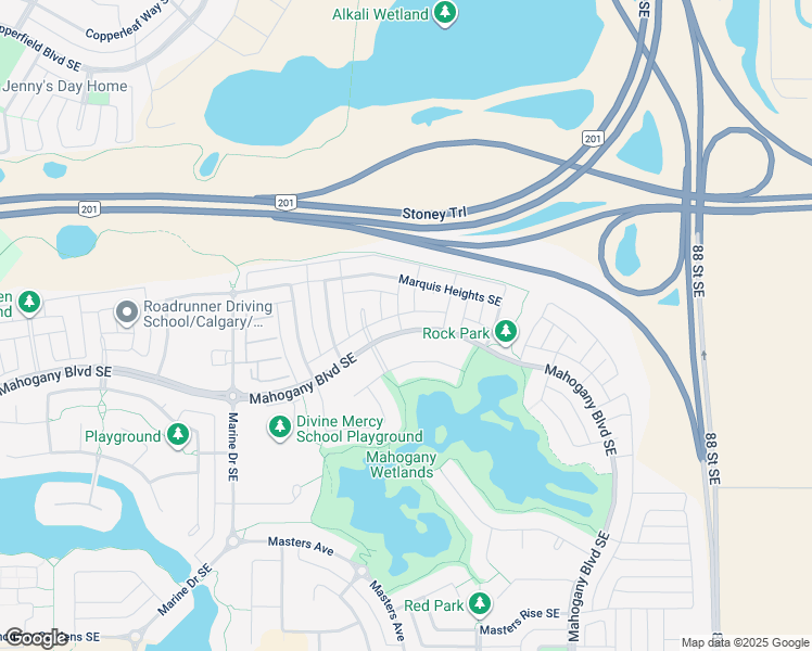 map of restaurants, bars, coffee shops, grocery stores, and more near 15 Marquis Gardens Southeast in Calgary