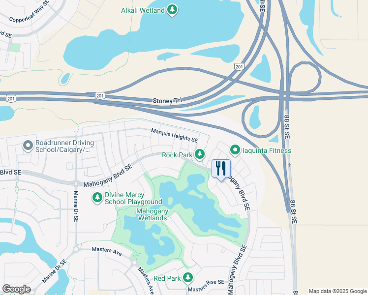 map of restaurants, bars, coffee shops, grocery stores, and more near 13 Marquis Link Southeast in Calgary
