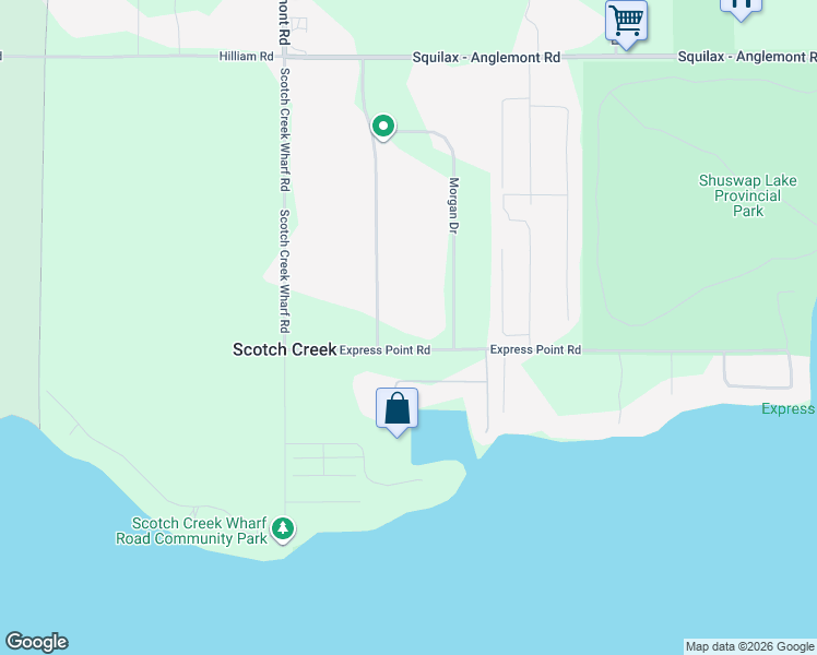 map of restaurants, bars, coffee shops, grocery stores, and more near 3909 Express Point Road in Scotch Creek