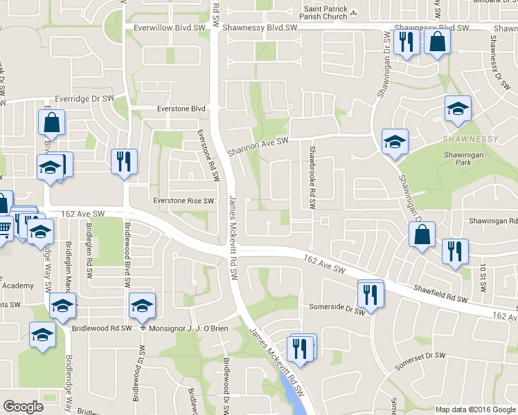 map of restaurants, bars, coffee shops, grocery stores, and more near 200 R Shawbrooke Manor Southwest in Calgary