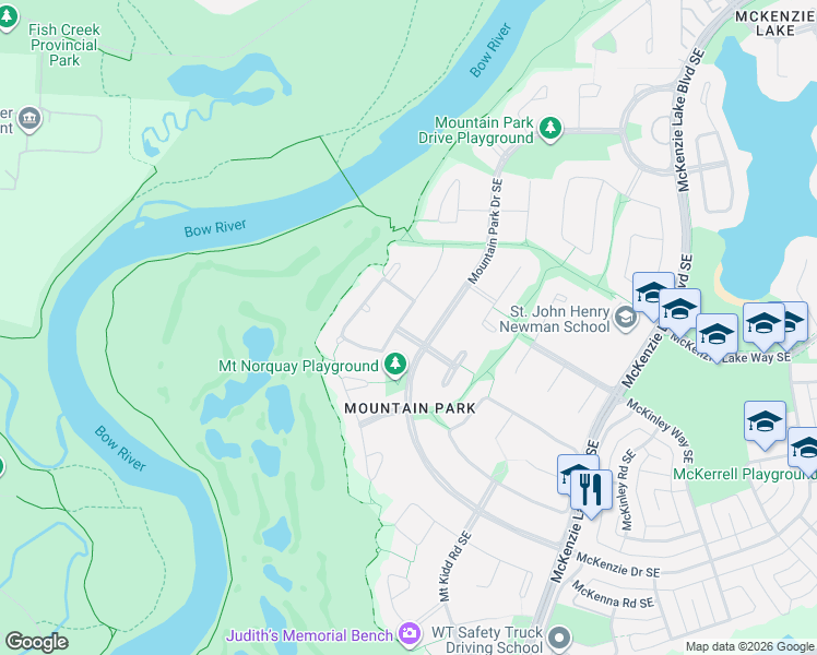map of restaurants, bars, coffee shops, grocery stores, and more near 238 Mountain Park Drive Southeast in Calgary