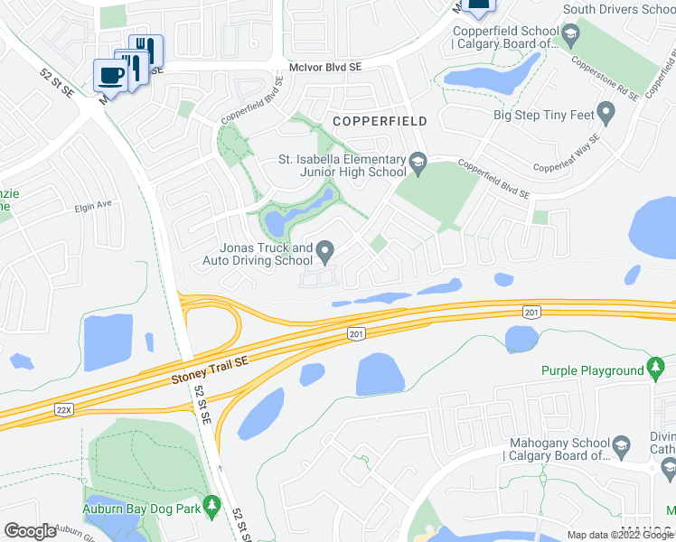 map of restaurants, bars, coffee shops, grocery stores, and more near 191 Copperfield Lane Southeast in Calgary
