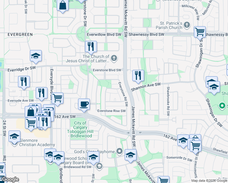 map of restaurants, bars, coffee shops, grocery stores, and more near in Calgary