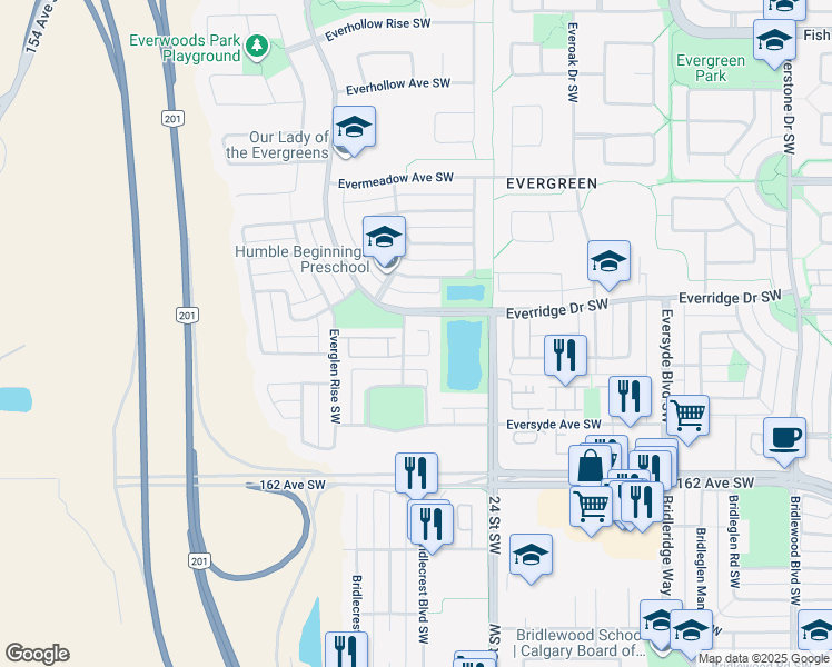 map of restaurants, bars, coffee shops, grocery stores, and more near in Calgary