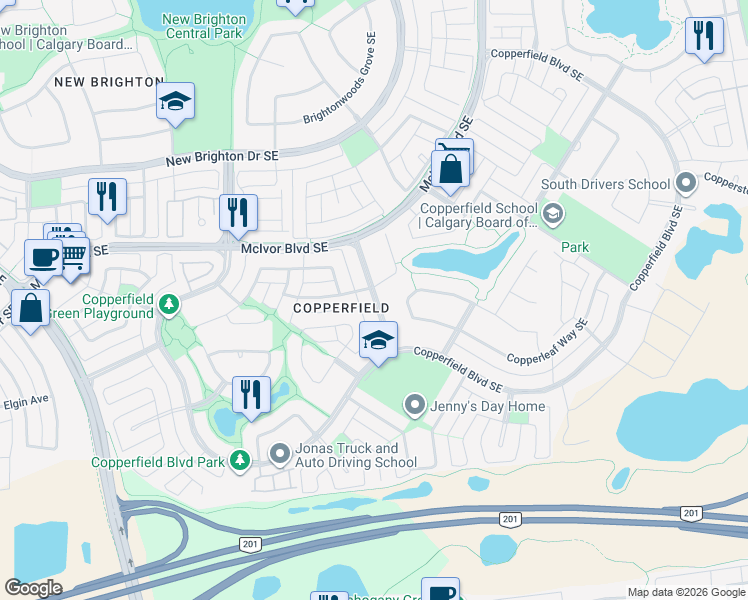 map of restaurants, bars, coffee shops, grocery stores, and more near Copperstone Gate Southeast in Calgary