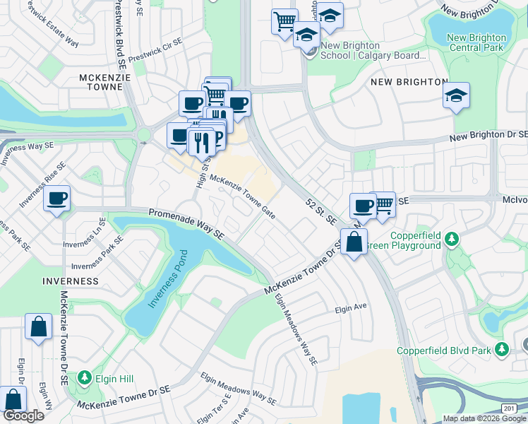 map of restaurants, bars, coffee shops, grocery stores, and more near in Calgary