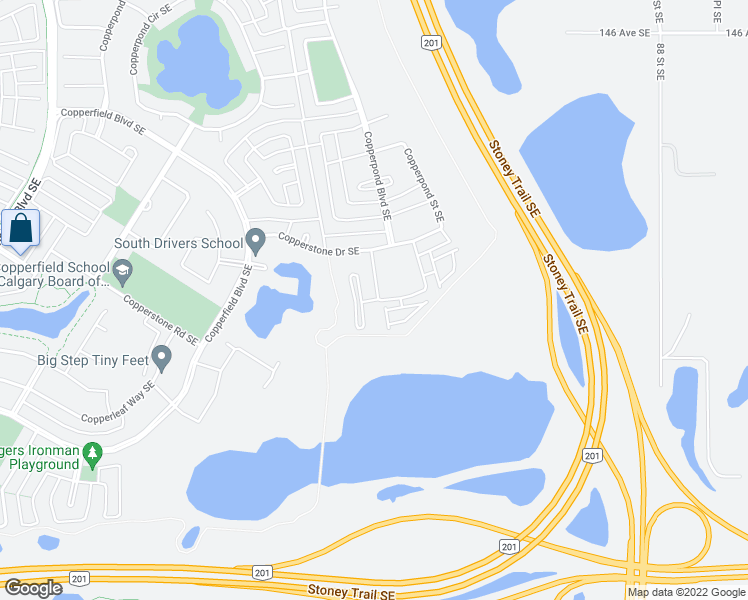 map of restaurants, bars, coffee shops, grocery stores, and more near 99 Copperstone Park Southeast in Calgary