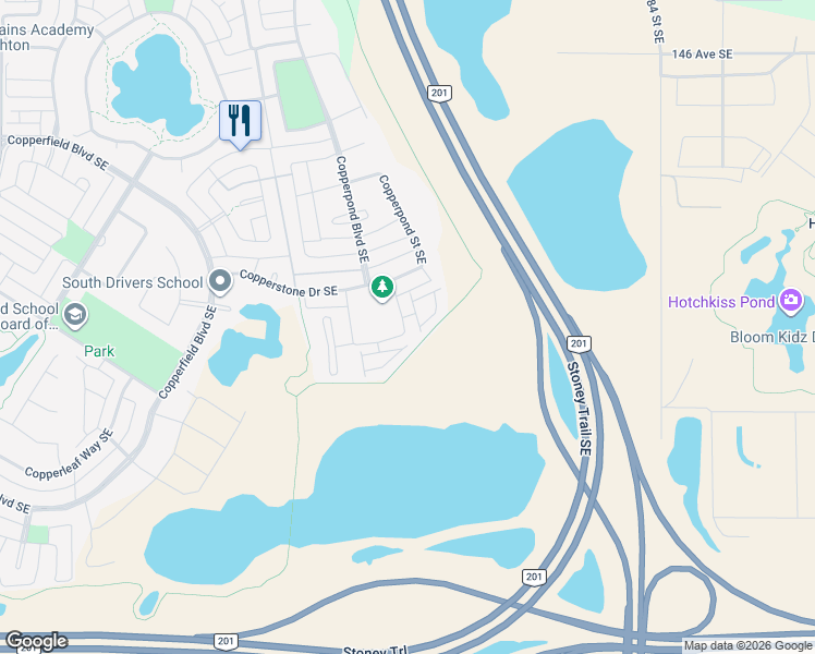 map of restaurants, bars, coffee shops, grocery stores, and more near 207 Copperstone Park Southeast in Calgary