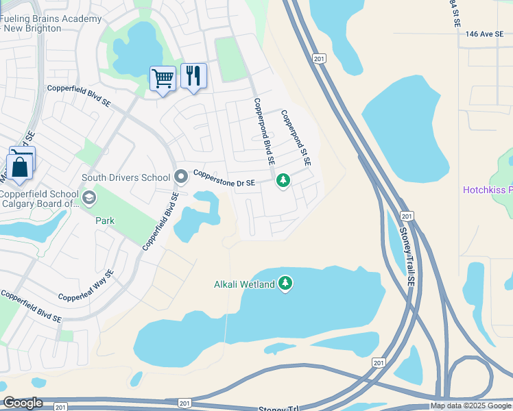 map of restaurants, bars, coffee shops, grocery stores, and more near 99 Copperstone Park Southeast in Calgary