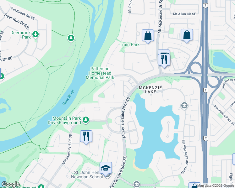 map of restaurants, bars, coffee shops, grocery stores, and more near 38 Mount Alberta Manor Southeast in Calgary