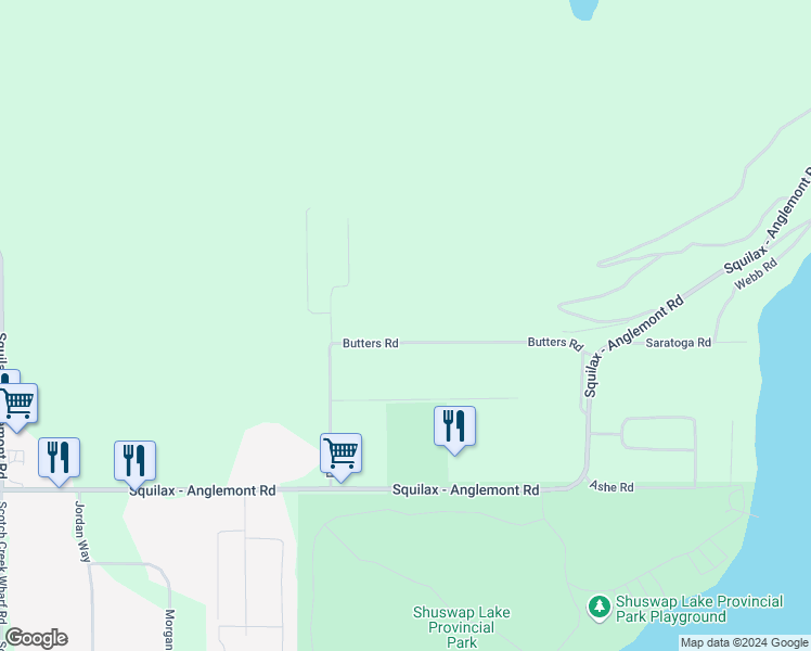 map of restaurants, bars, coffee shops, grocery stores, and more near 4061 Butters Road in Scotch Creek